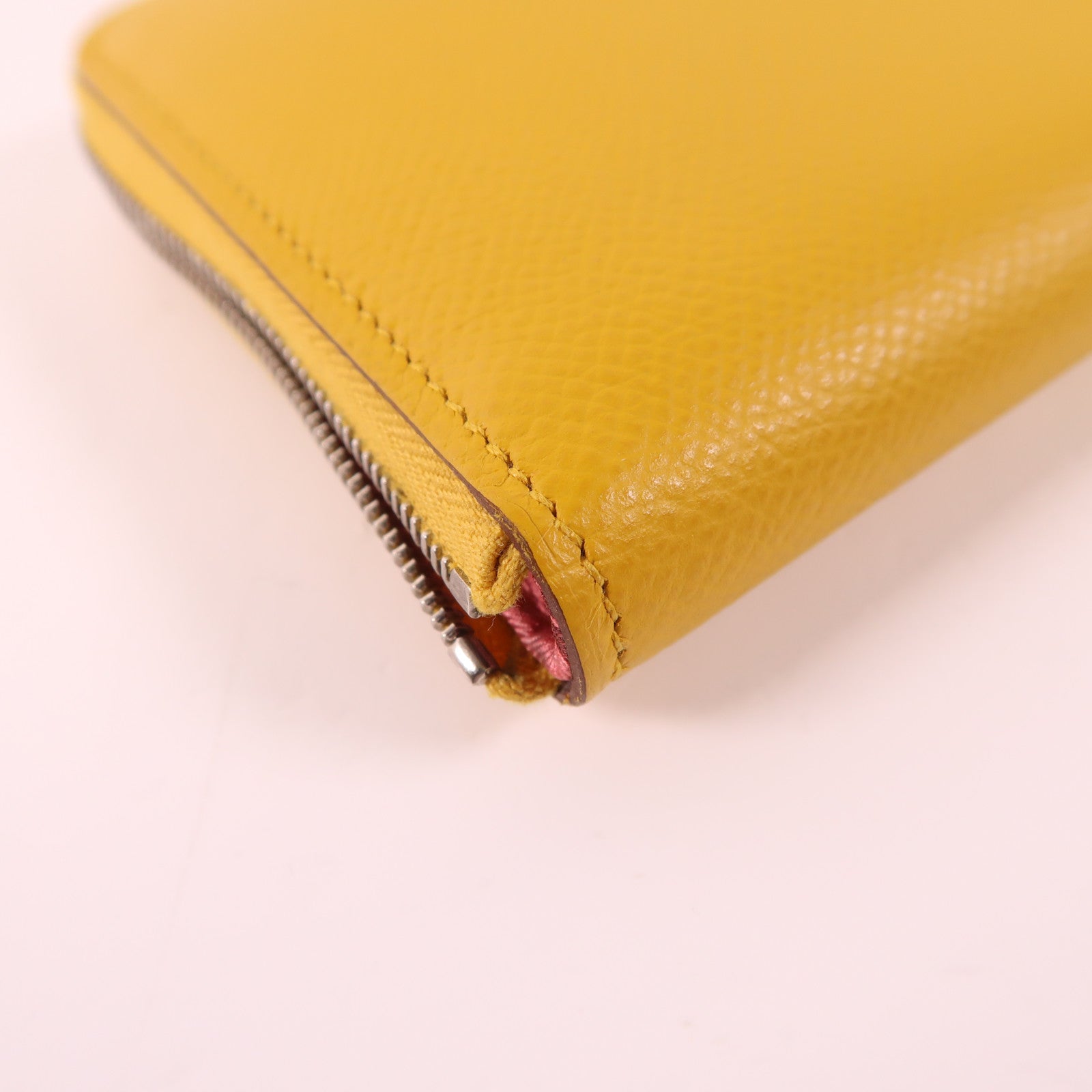 HERMES Evercolor皮革Silk In Compact Wallet銀扣錢包9D Jaune Ambre