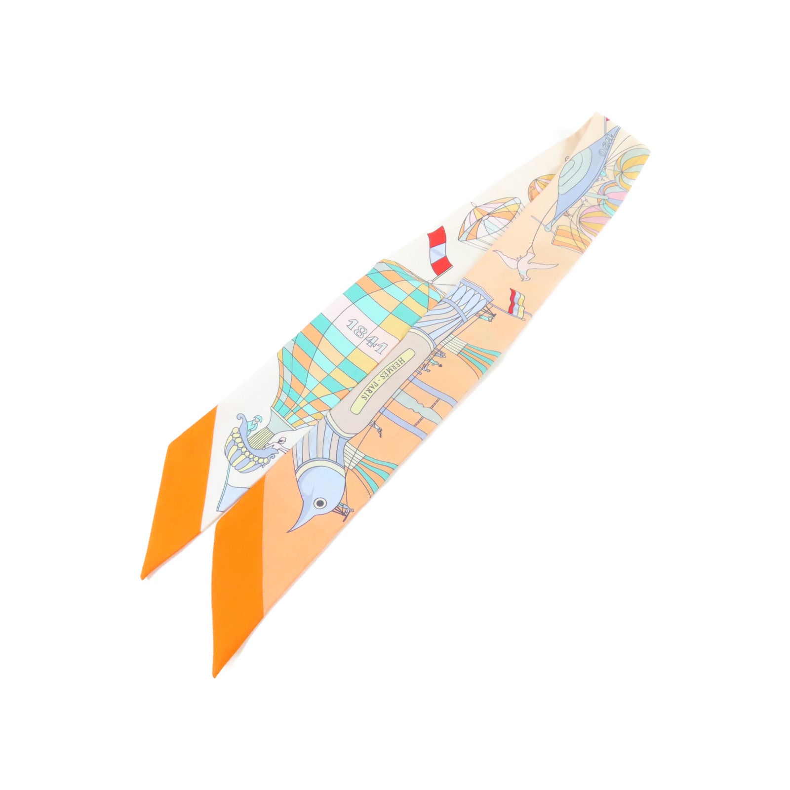 HERMES 【激減優惠】絲質Twilly絲巾橙色/米色/綠色