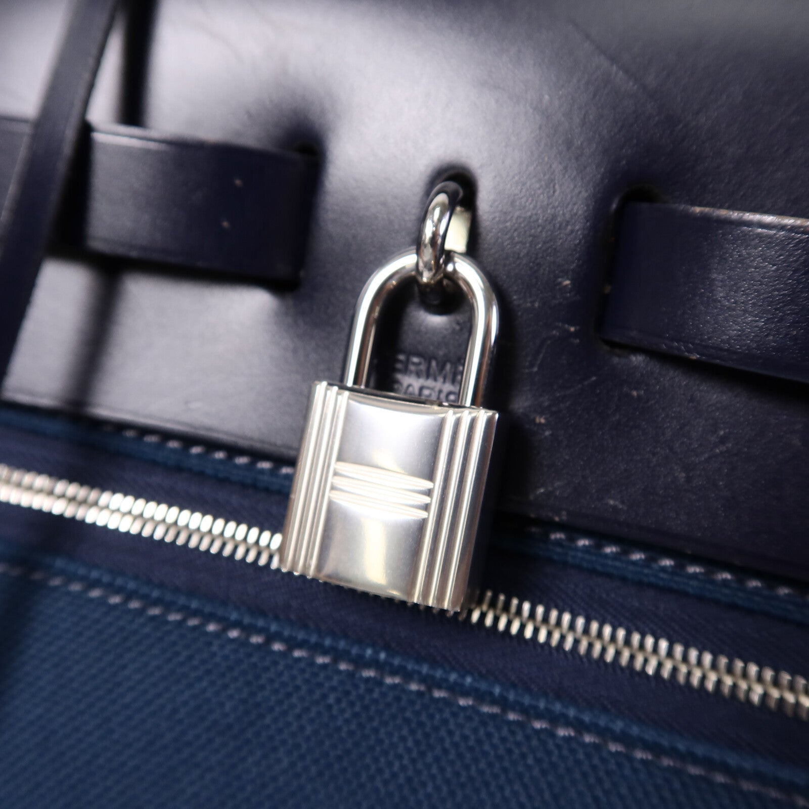 HERMES 帆布Herbag PM手挽肩背兩用袋Ocean Blue/Blue Indi