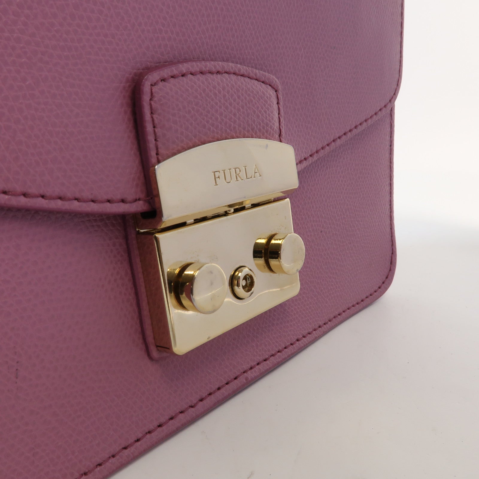 Furla 牛皮皮革Chain Shoulder金扣鏈帶肩背袋