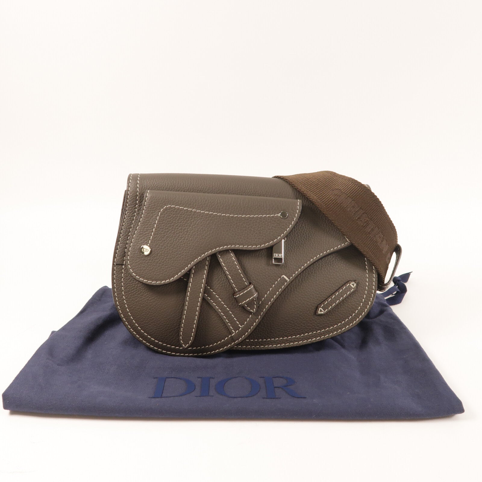 Dior 牛皮皮革Saddle Pouch Bag銀扣肩背袋
