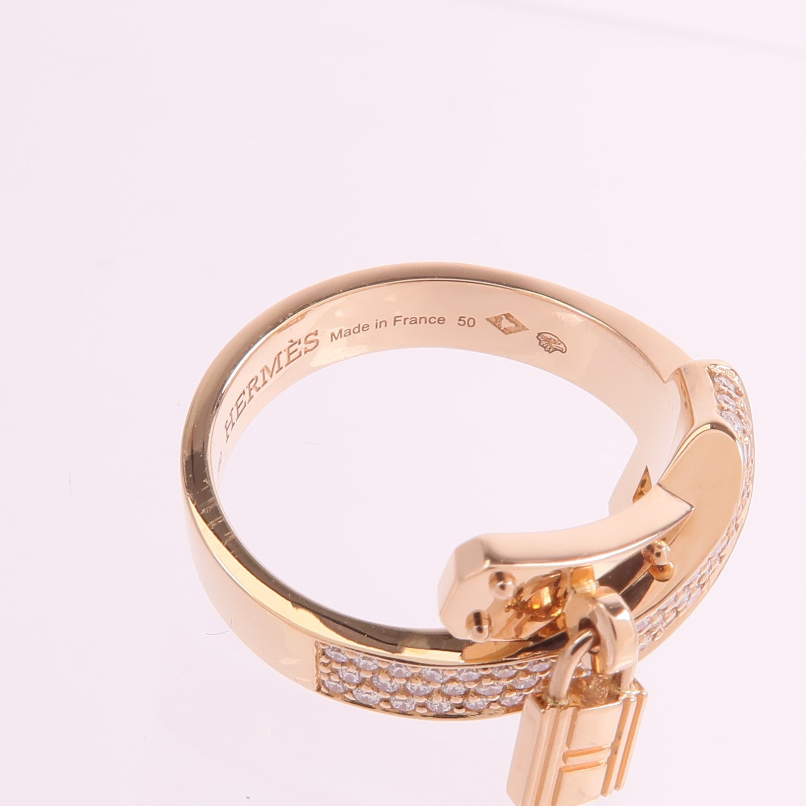 HERMES 18K玫瑰金Kelly Gavroche Ring鑽石戒指