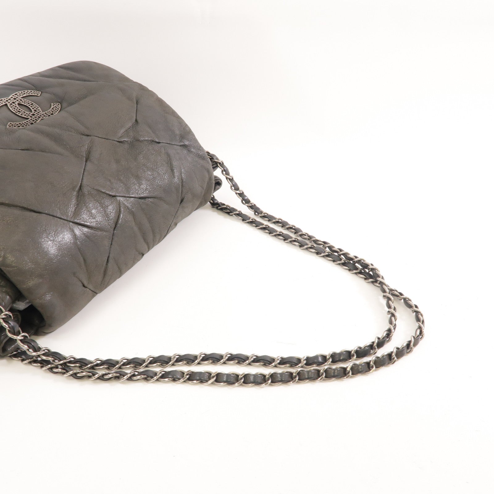 CHANEL (PRICE DOWN) CC SHW Chain Shoulder Bag Calfskin Leather Grey