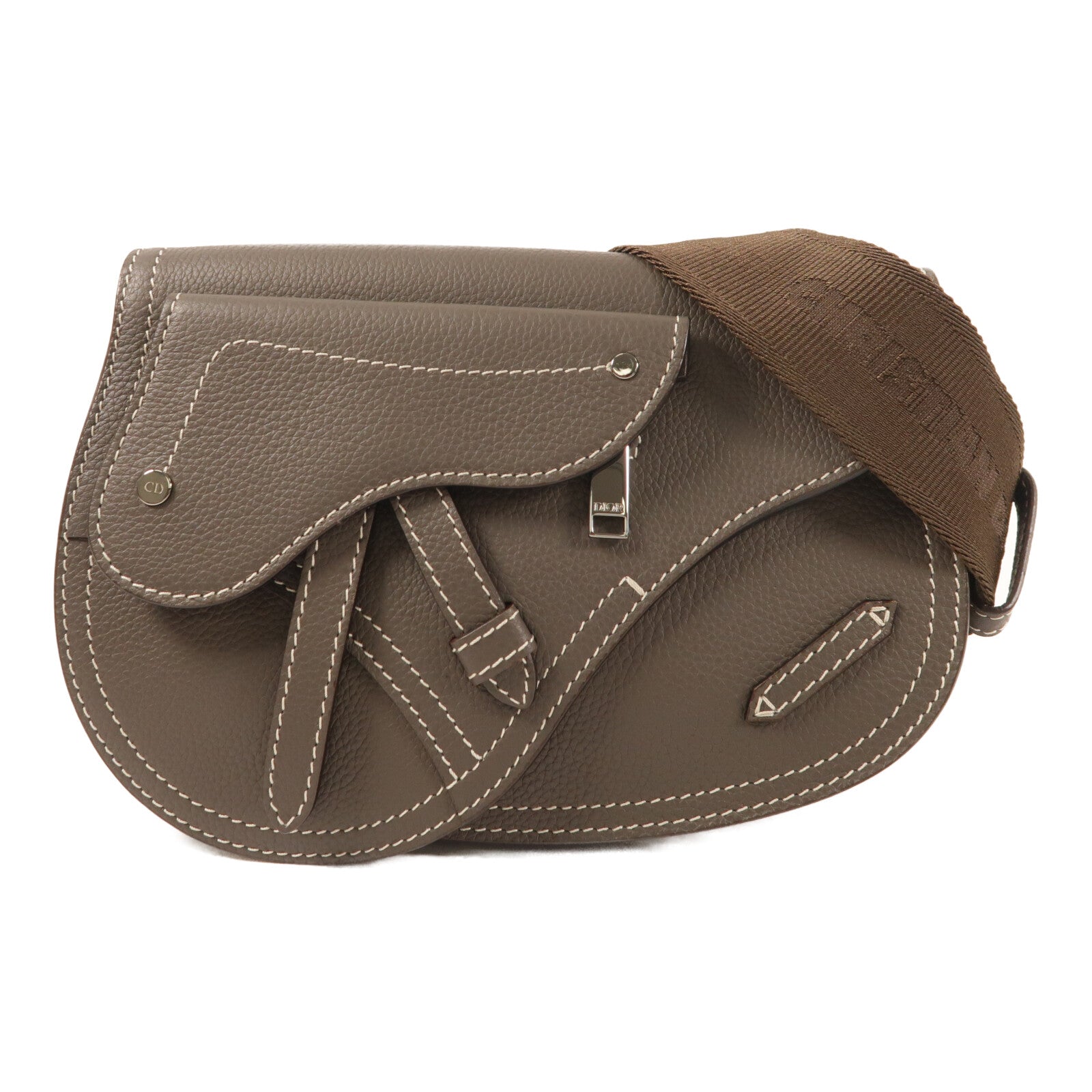 Dior 【激減優惠】牛皮皮革Saddle Pouch Bag銀扣肩背袋