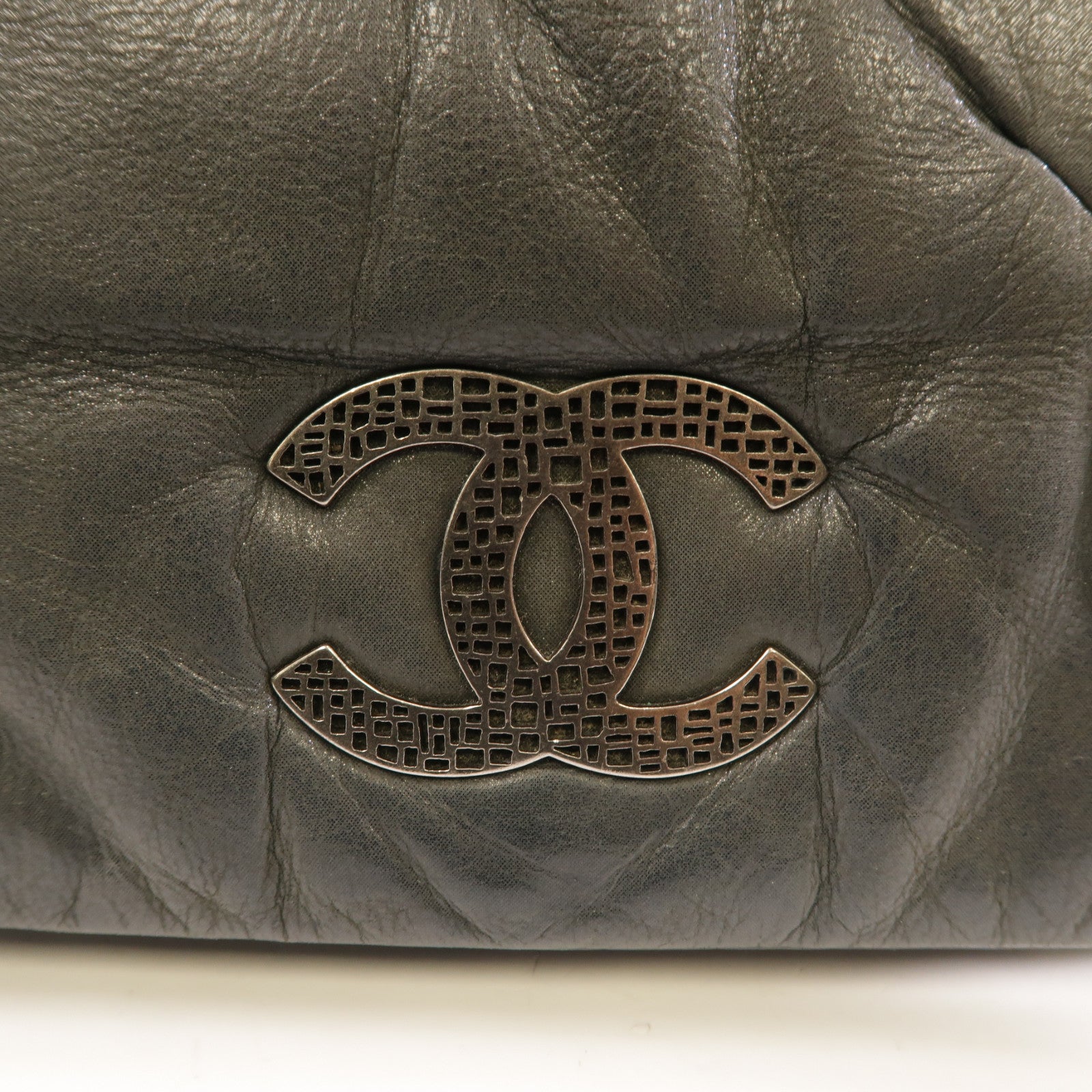 CHANEL (PRICE DOWN) CC SHW Chain Shoulder Bag Calfskin Leather Grey