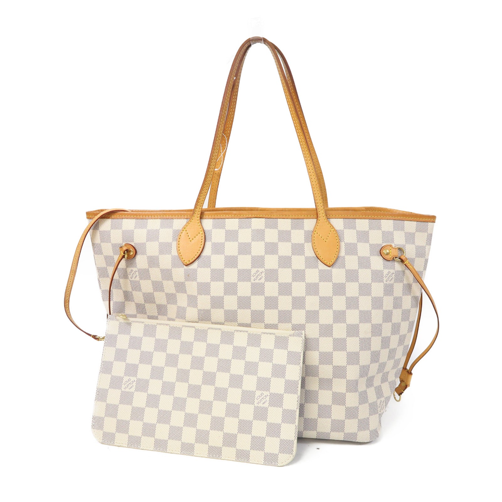 LOUIS VUITTON 【激減優惠】Damier Azur Neverfull MM金扣手挽袋白色