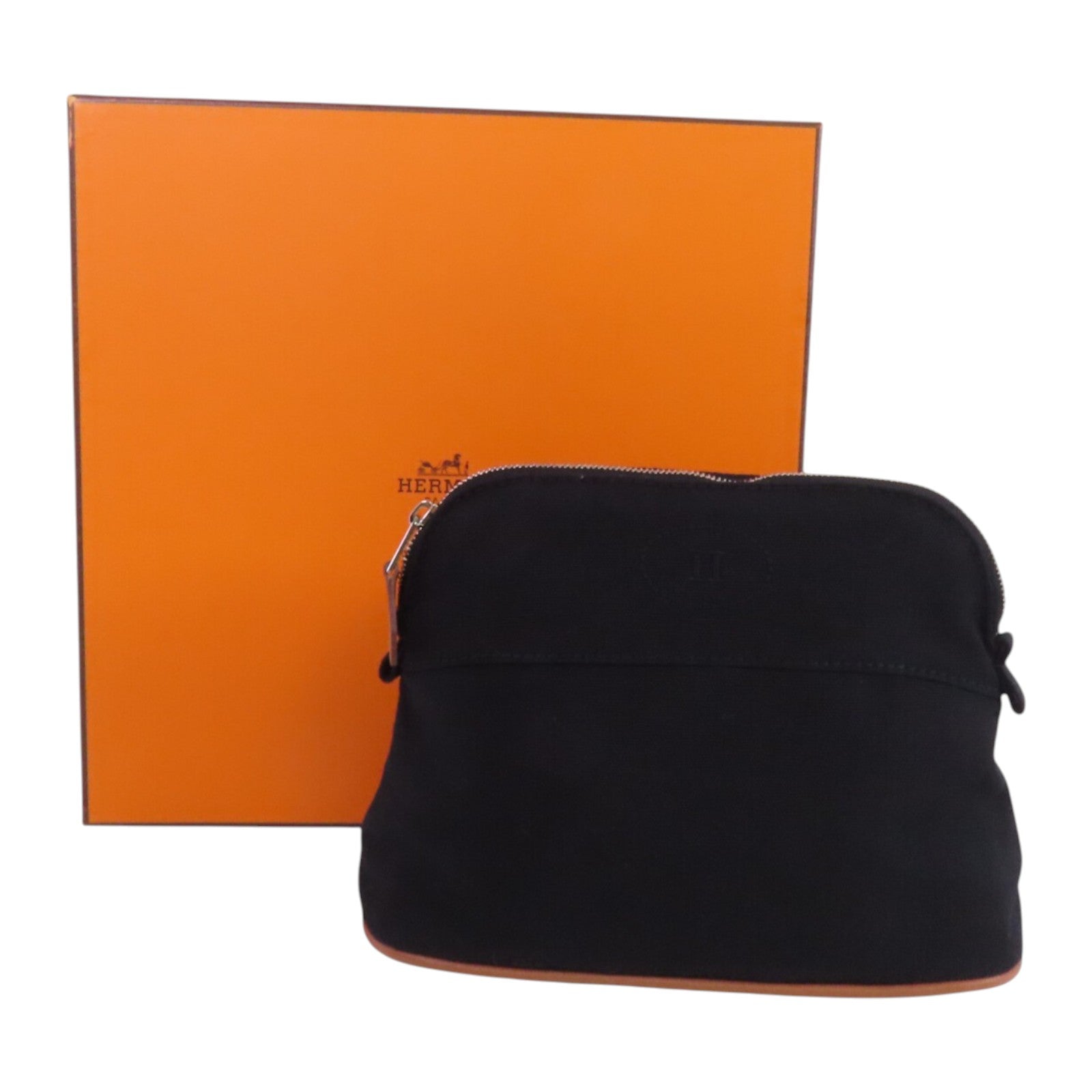 HERMES 帆布Bolide Pouch銀扣手拿包