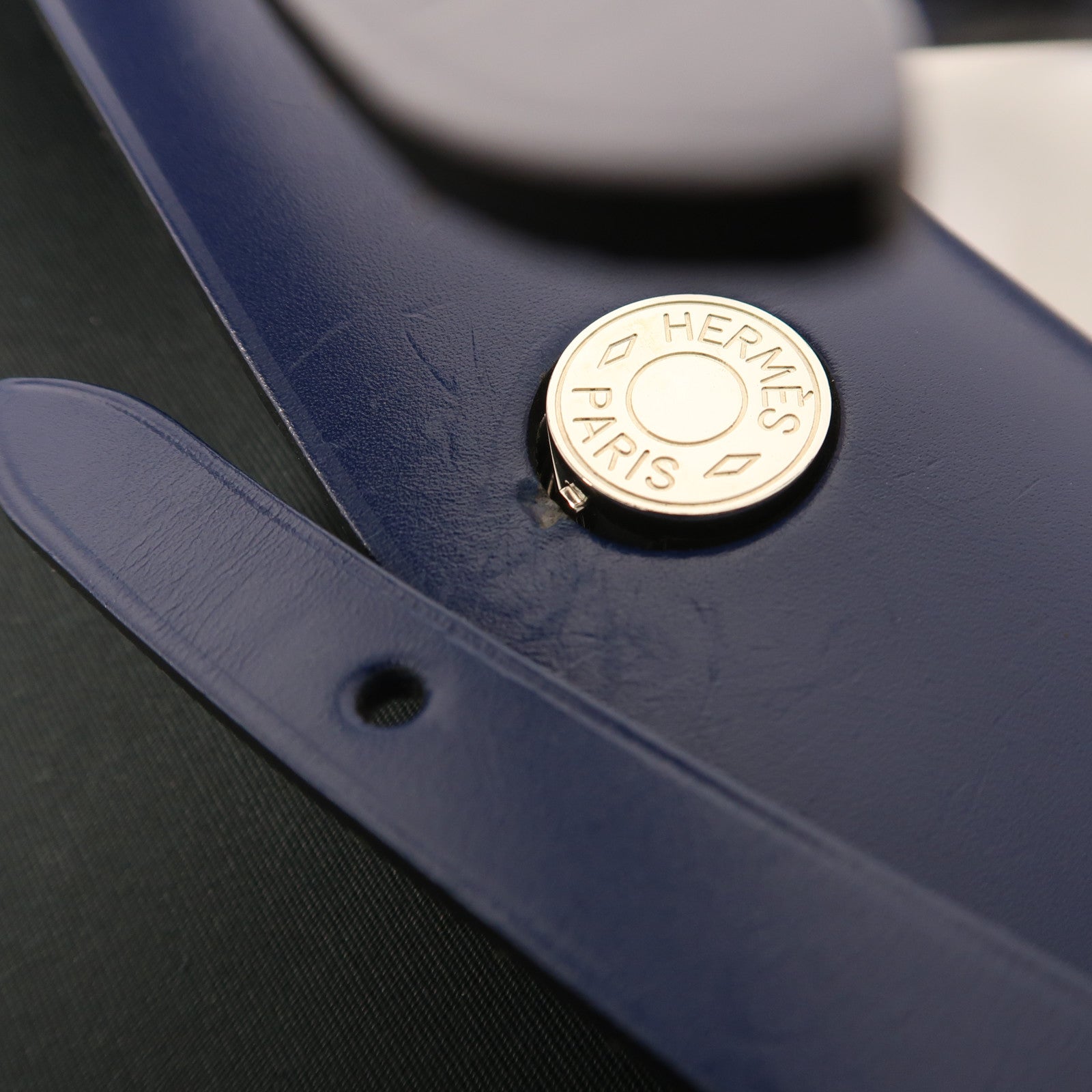 HERMES 帆布Herbag PM銀扣手挽肩背兩用袋Vert Cypress/Bleu Saphir