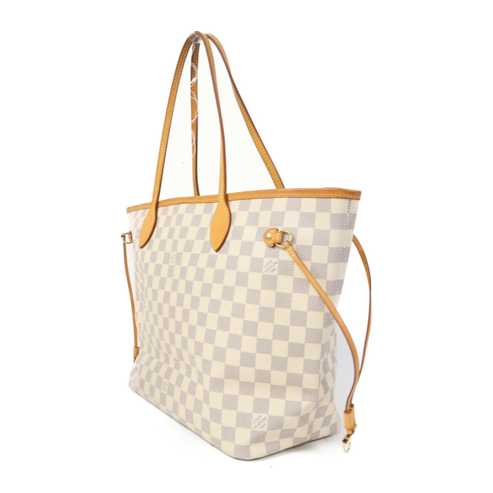 LOUIS VUITTON 【激減優惠】Damier Azur Neverfull MM金扣手挽袋白色