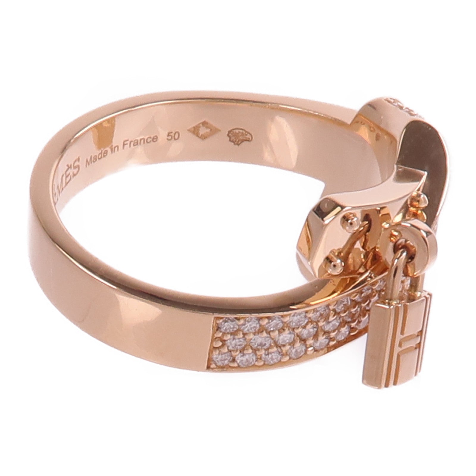 HERMES 18K玫瑰金Kelly Gavroche Ring鑽石戒指