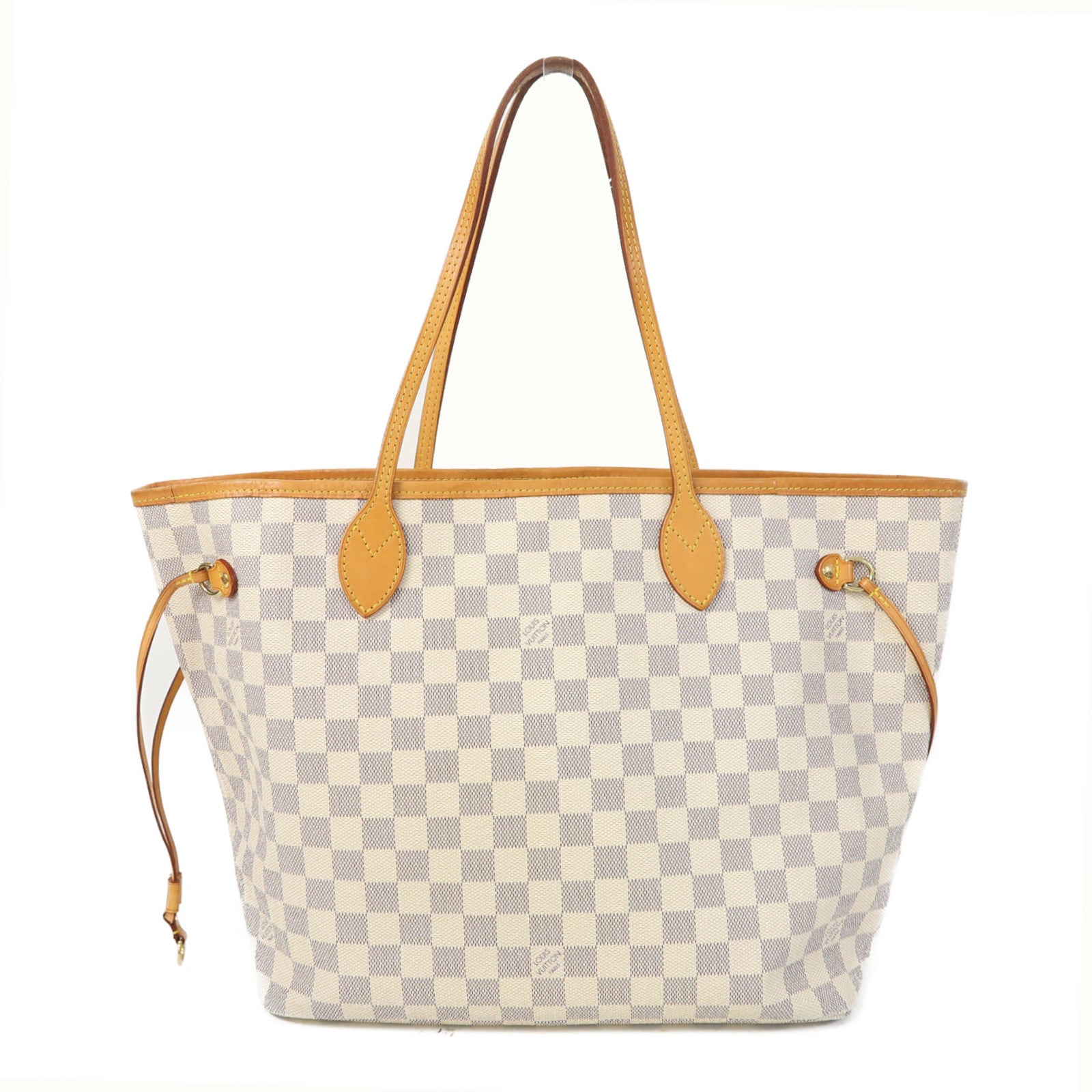 LOUIS VUITTON 【激減優惠】Damier Azur Neverfull MM金扣手挽袋白色