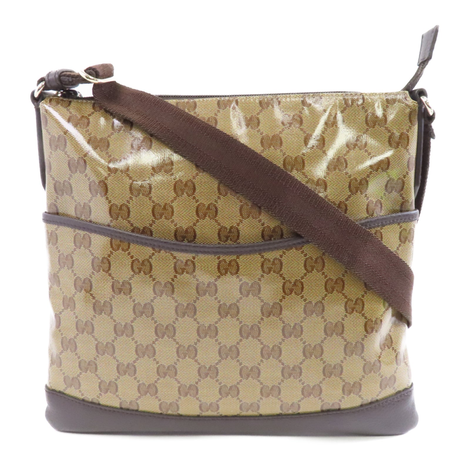 GUCCI 塗層帆布Shoulder Bag金扣肩背袋棕色