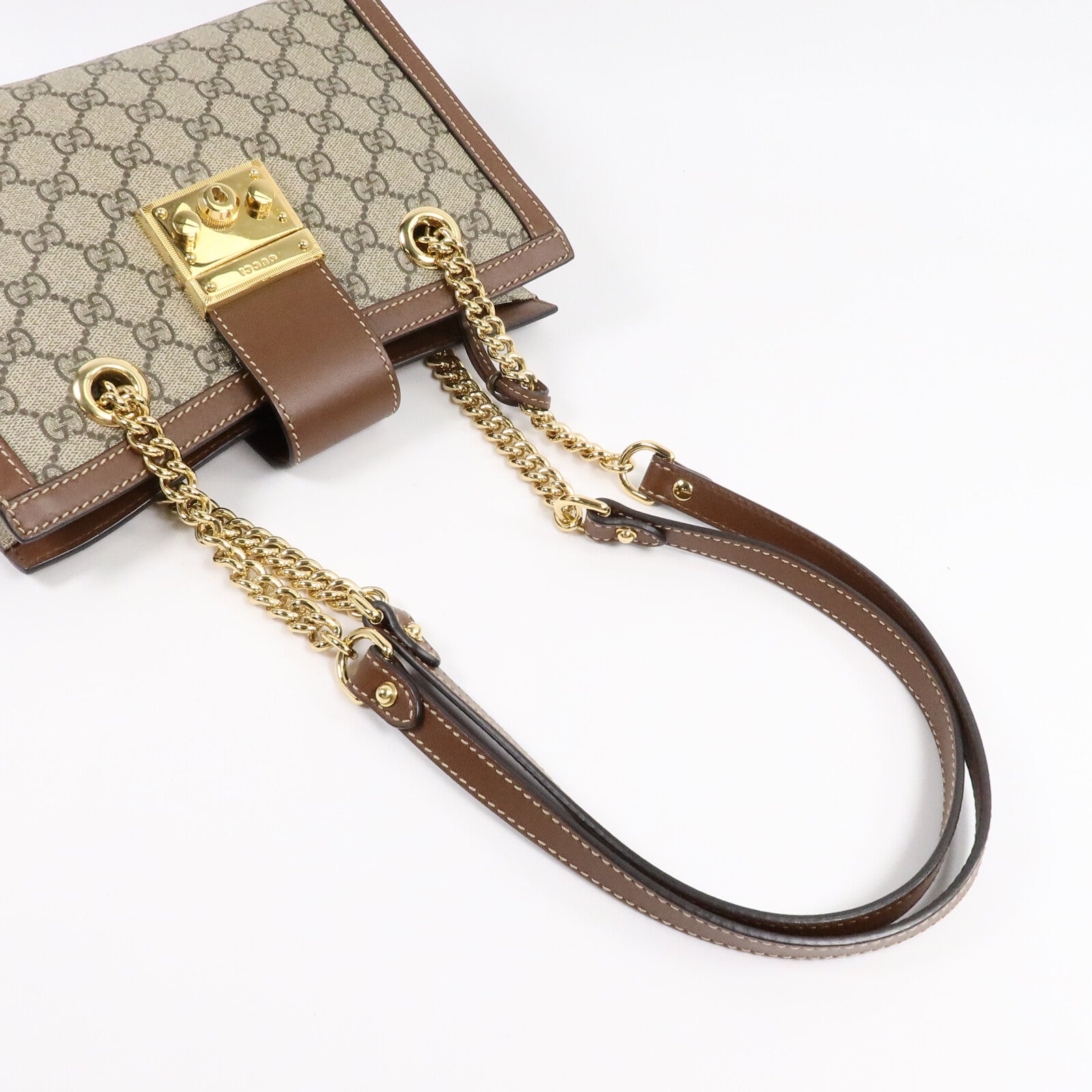 GUCCI 塗層帆布GG GHW Padlock鏈帶肩背袋