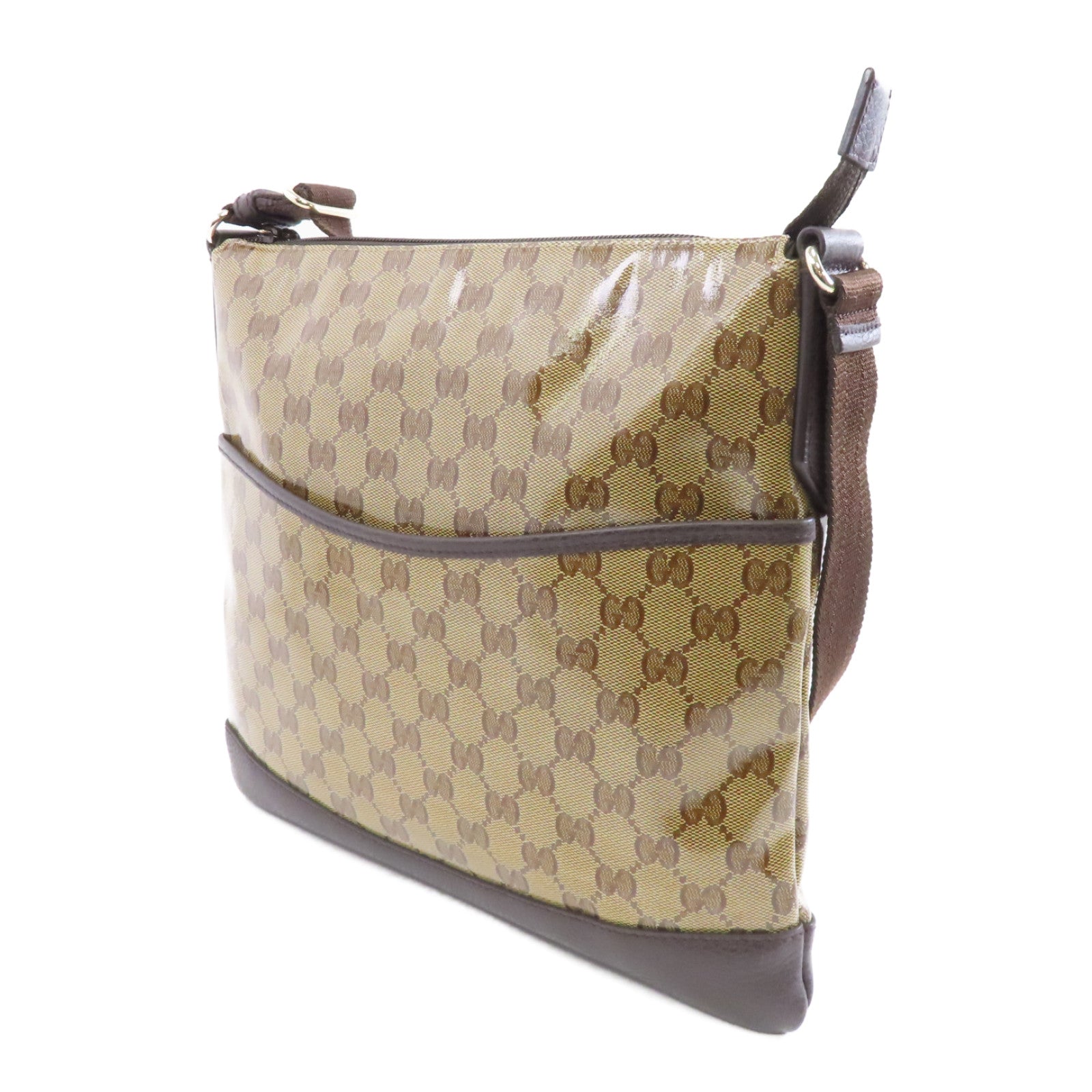 GUCCI 塗層帆布Shoulder Bag金扣肩背袋棕色