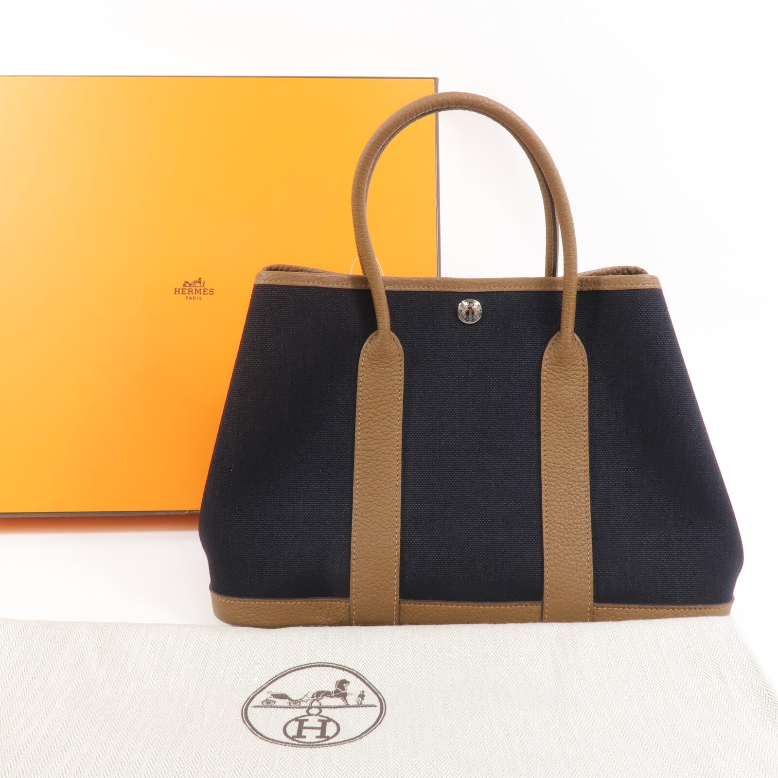 HERMES 帆布Garden Party TPM手挽袋Noir/Alezan