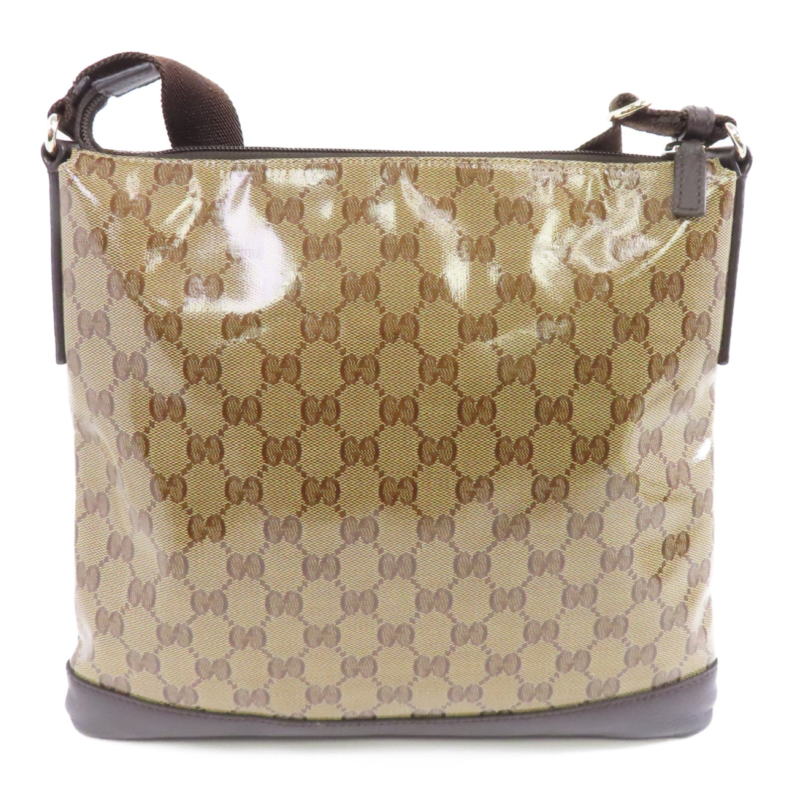 GUCCI 塗層帆布Shoulder Bag金扣肩背袋棕色