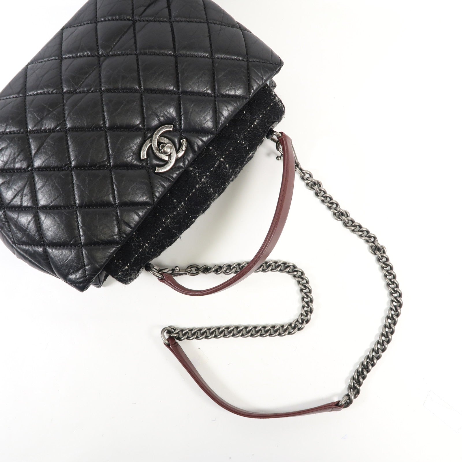 CHANEL 牛皮皮革Shoulder Bag銀扣鏈帶手挽肩背兩用袋
