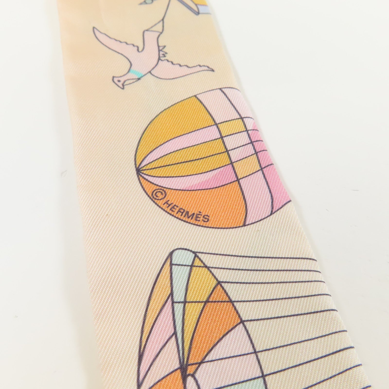 HERMES 【激減優惠】絲質Twilly絲巾橙色/米色/綠色