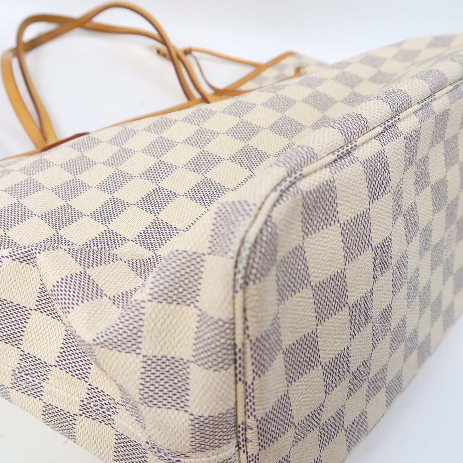 LOUIS VUITTON 【激減優惠】Damier Azur Neverfull MM金扣手挽袋白色
