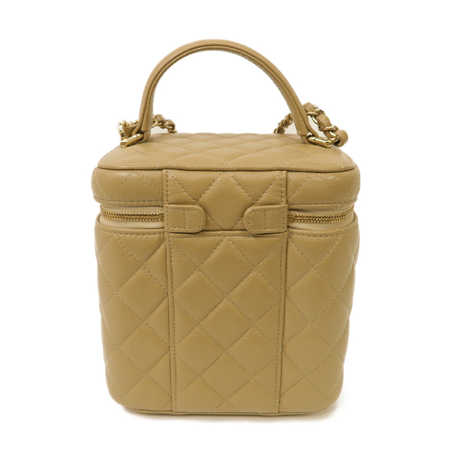CHANEL 【激減優惠】菱格Caviar皮革Vanity Case With Chain金扣手挽肩背兩用袋米色