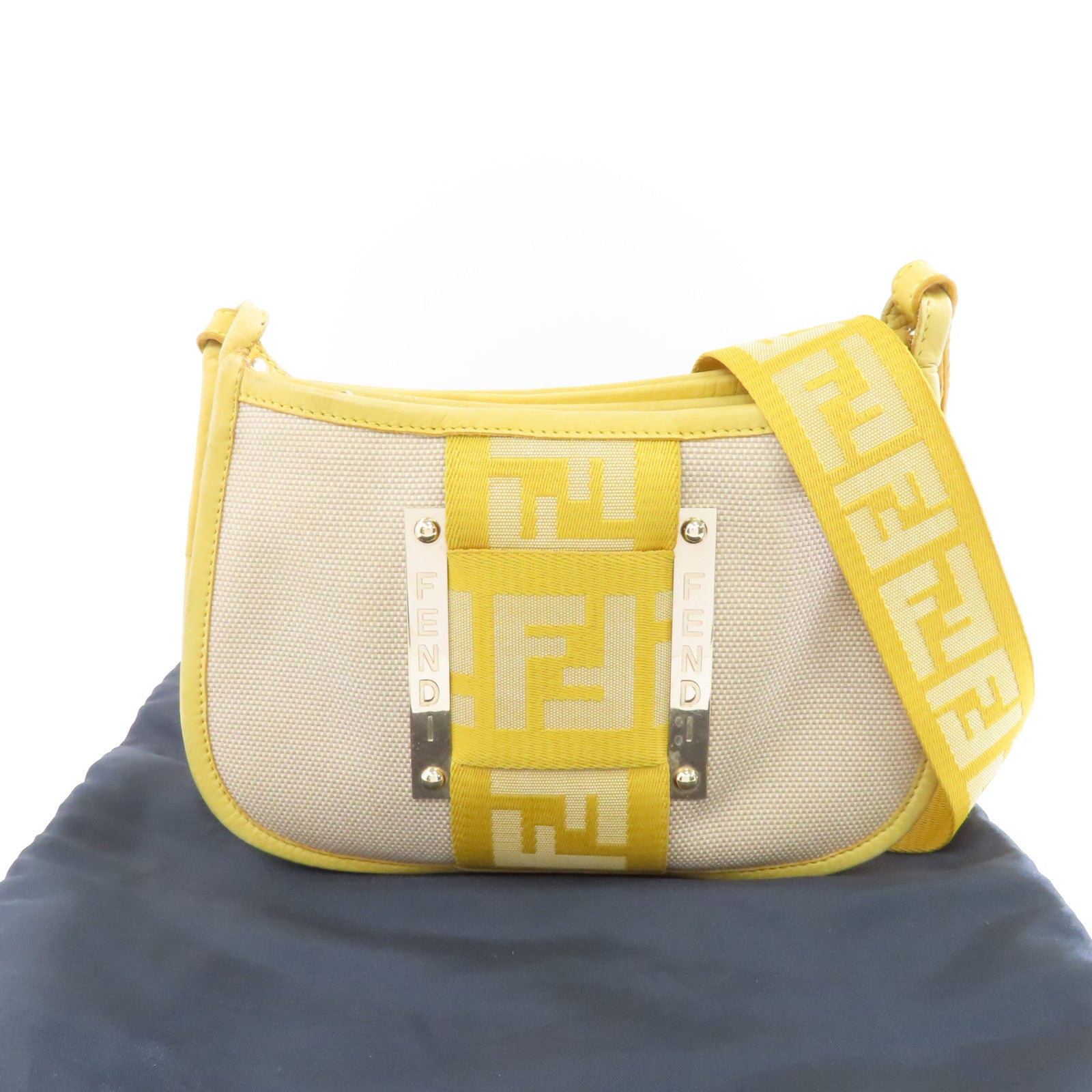 FENDI 帆布Shoulder Bag金扣肩背袋黃色