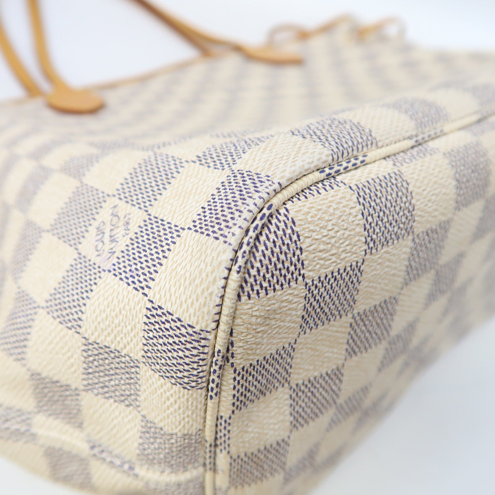 LOUIS VUITTON 【激減優惠】Damier Azur Neverfull MM金扣手挽袋白色