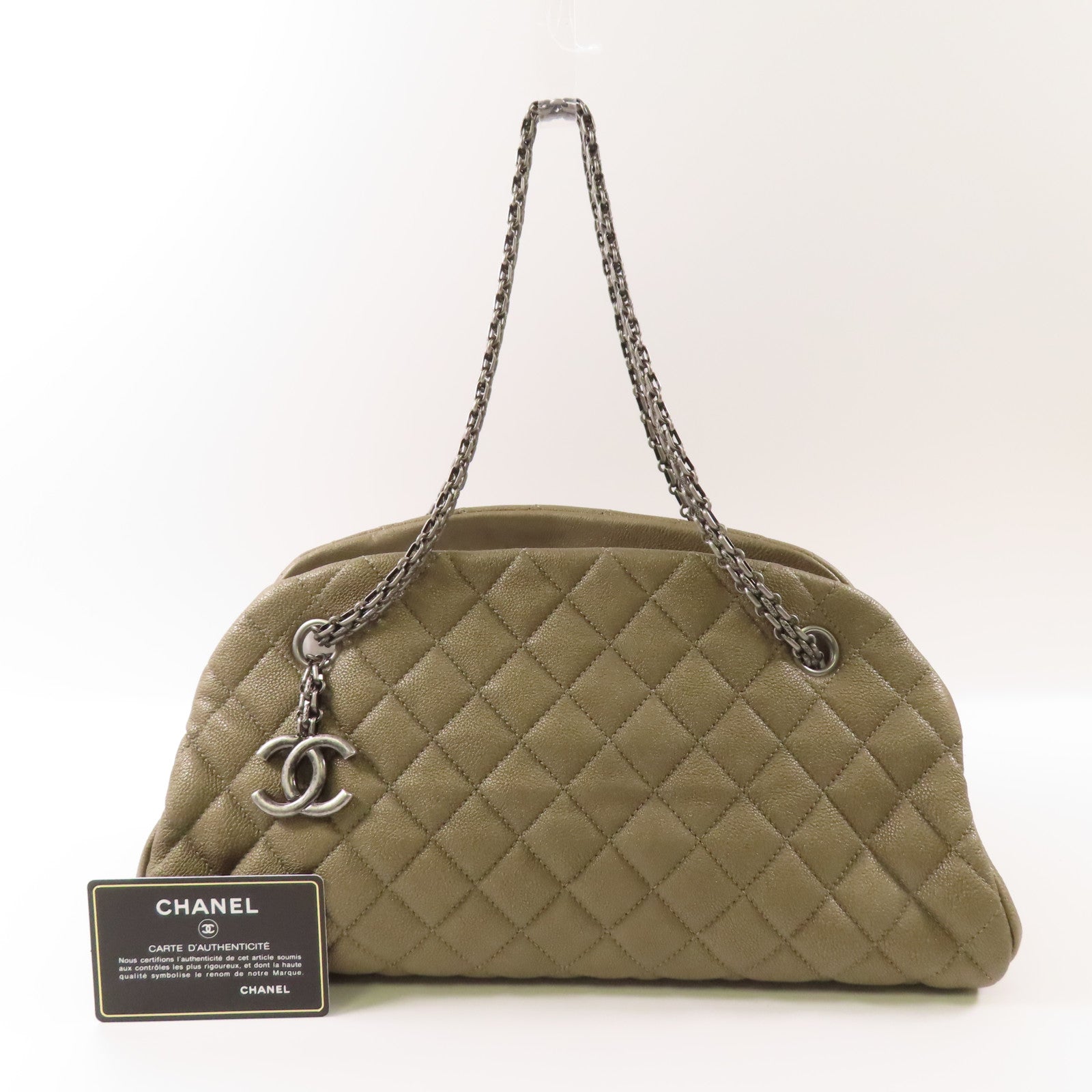 CHANEL 牛皮皮革Chain Shoulder銀扣鏈帶肩背袋