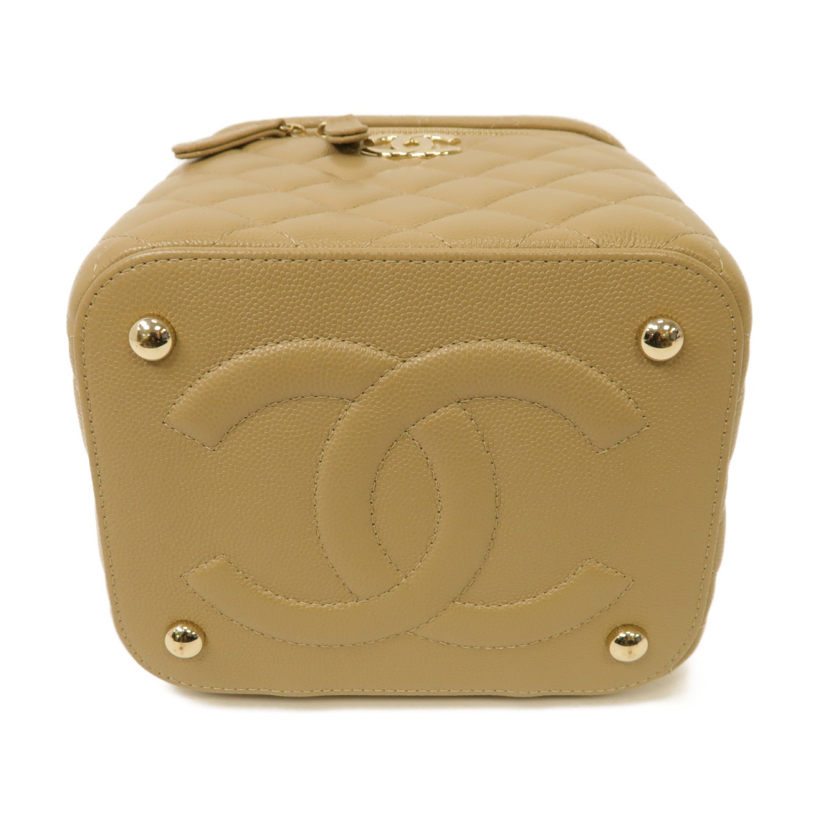 CHANEL 【激減優惠】菱格Caviar皮革Vanity Case With Chain金扣手挽肩背兩用袋米色