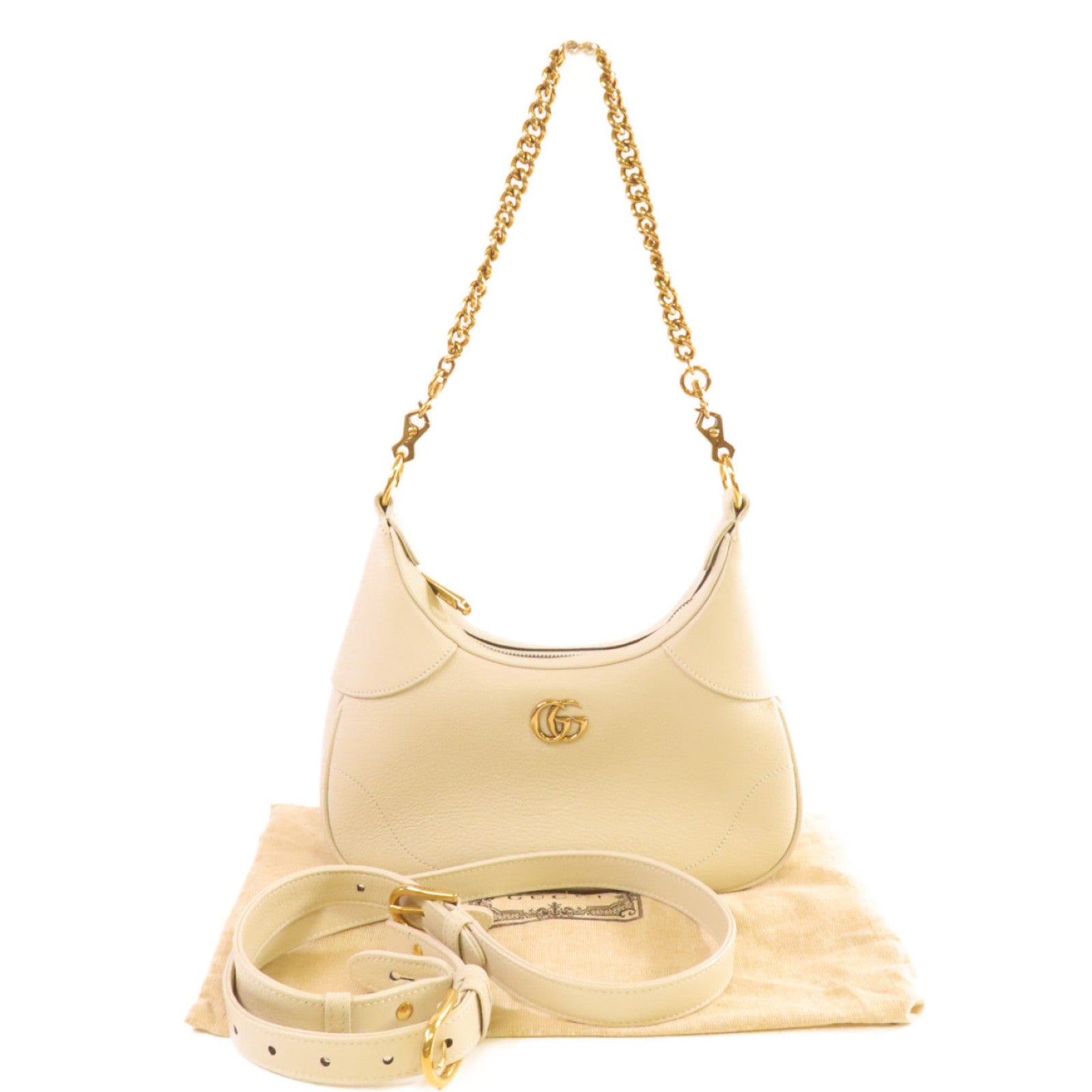 GUCCI 【激減優惠】牛皮皮革Aphrodite 2Way Shoulder Bag金扣鏈帶肩背袋米白色
