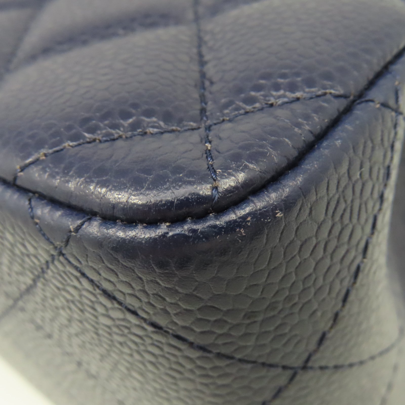 CHANEL 【清倉大減價】菱格Caviar皮革Jumbo Chain Shoulder Bag銀扣鏈帶肩背袋寶藍色