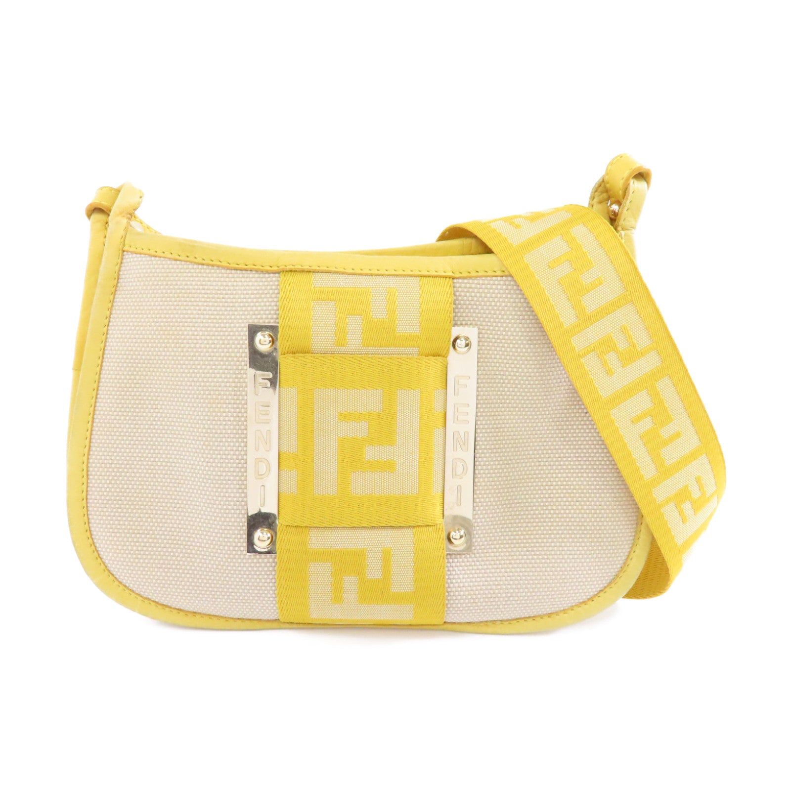 FENDI 帆布Shoulder Bag金扣肩背袋黃色