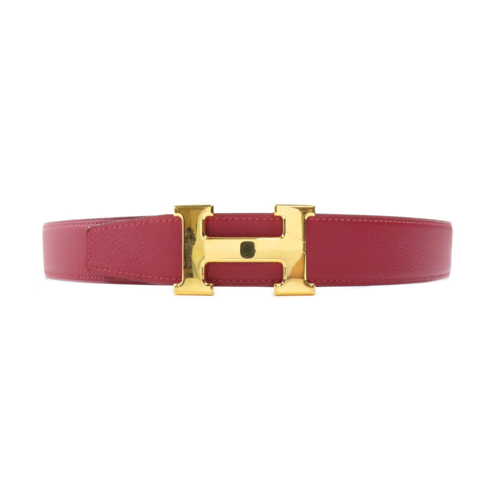 HERMES Togo皮革Ceinture H 5382金扣皮帶紅色