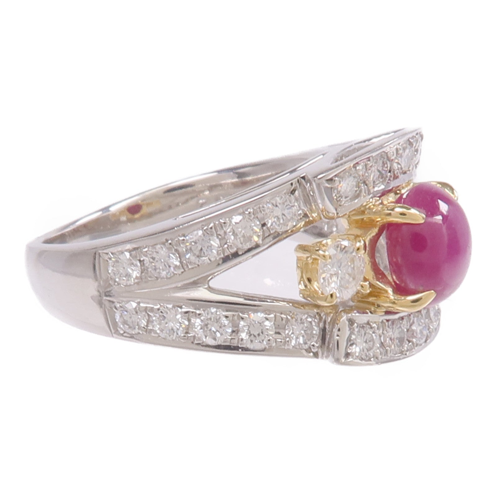 JEWELRY PT900鉑金/18K黃金Sapphire Diamond Ring紫色藍寶石/鑽石戒指US#6