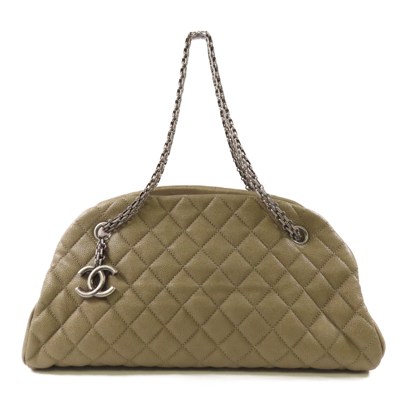 CHANEL 牛皮皮革Chain Shoulder銀扣鏈帶肩背袋