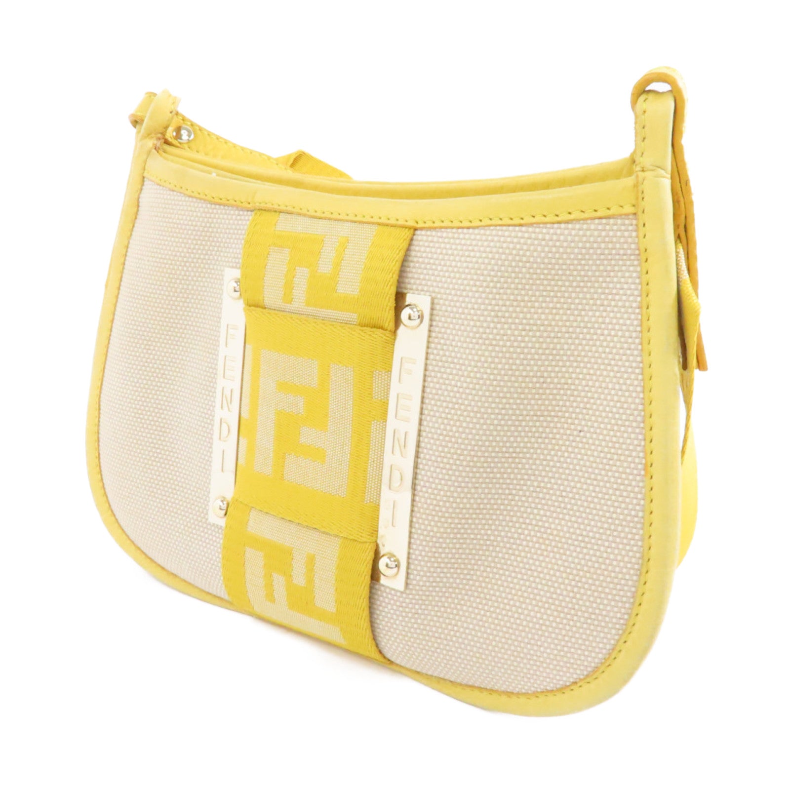 FENDI 帆布Shoulder Bag金扣肩背袋黃色