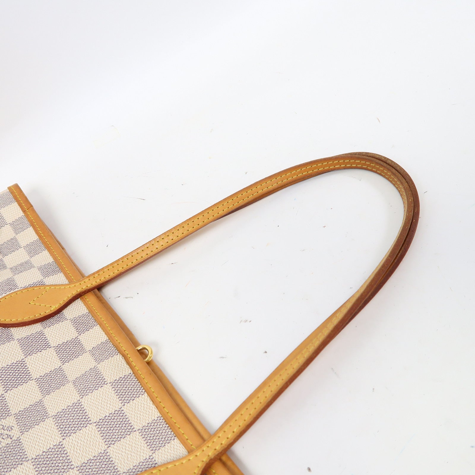 LOUIS VUITTON 【激減優惠】Damier Azur Neverfull MM金扣手挽袋白色