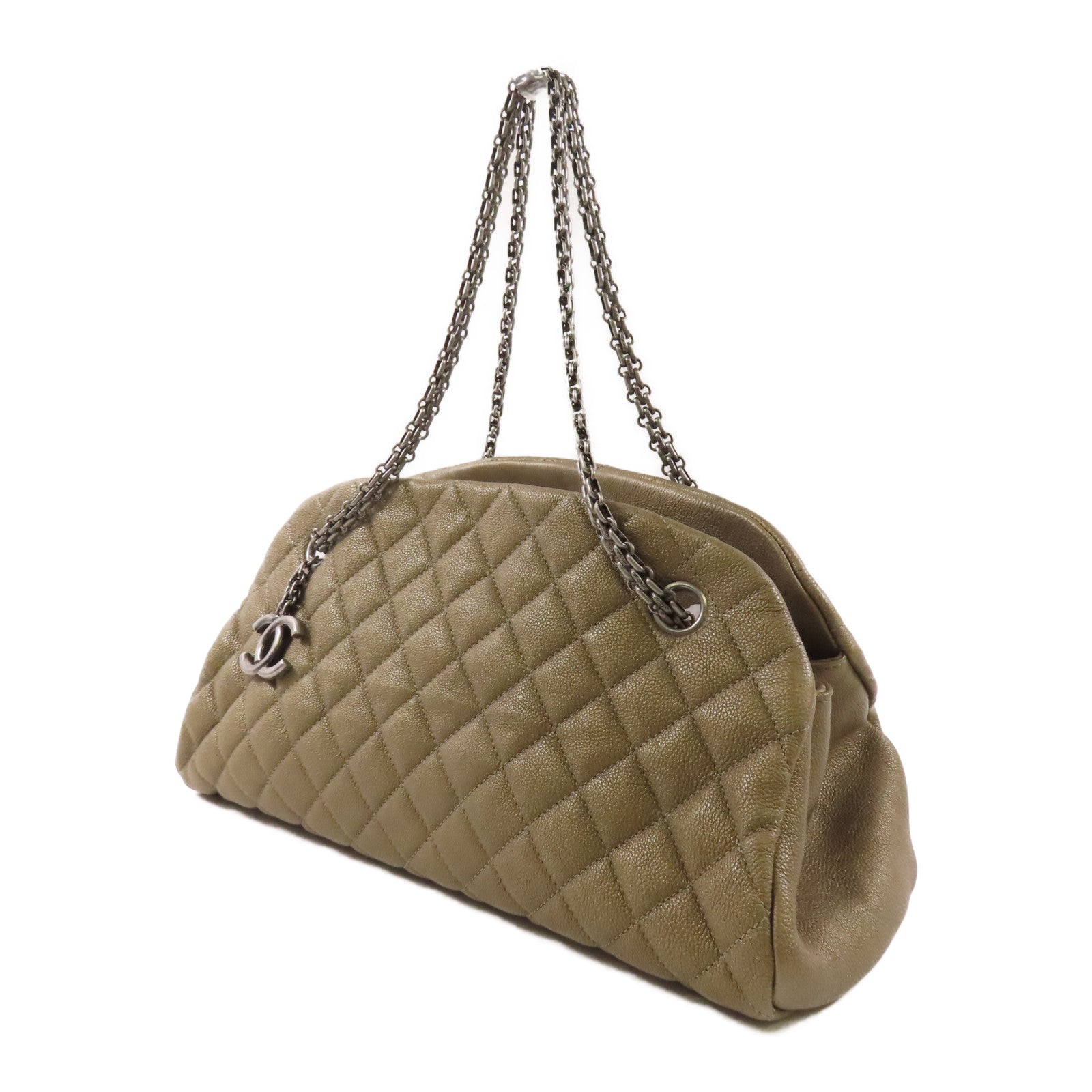 CHANEL 牛皮皮革Chain Shoulder銀扣鏈帶肩背袋