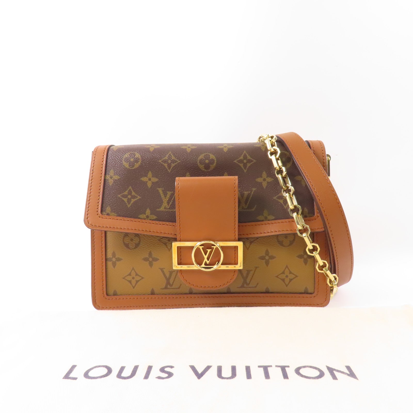LOUIS VUITTON Monogram Reverse Dauphine MM金扣手挽肩背兩用袋棕色