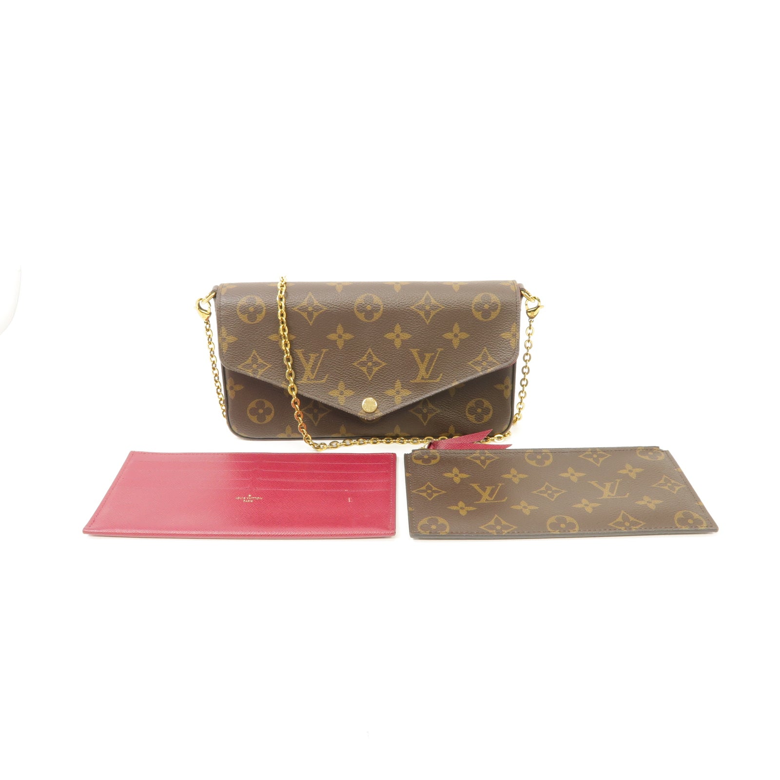 LOUIS VUITTON Monogram Felicie Pochette金扣鏈帶肩背袋啡色
