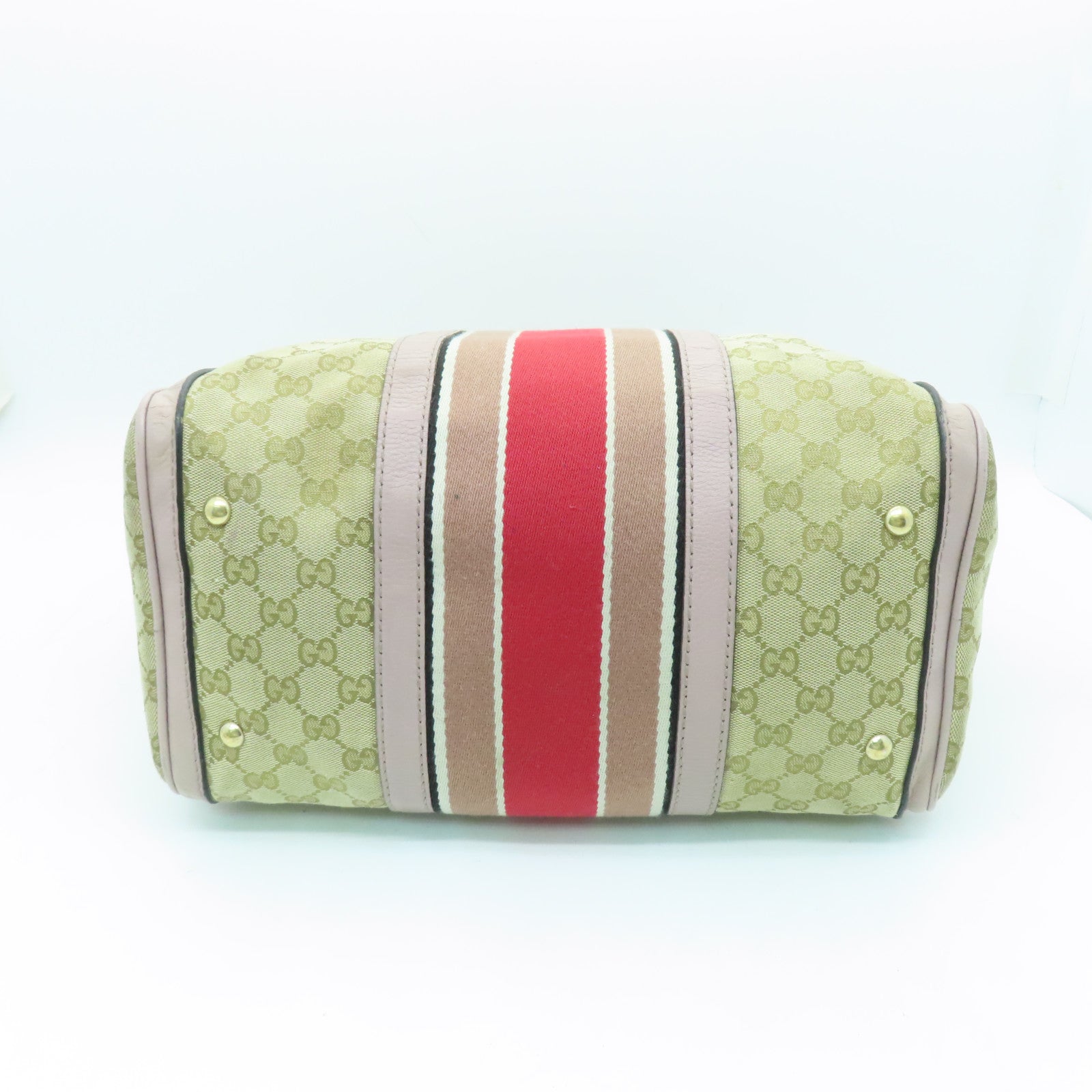 GUCCI 帆布Boston Bag金扣手挽袋米色/浅紫色