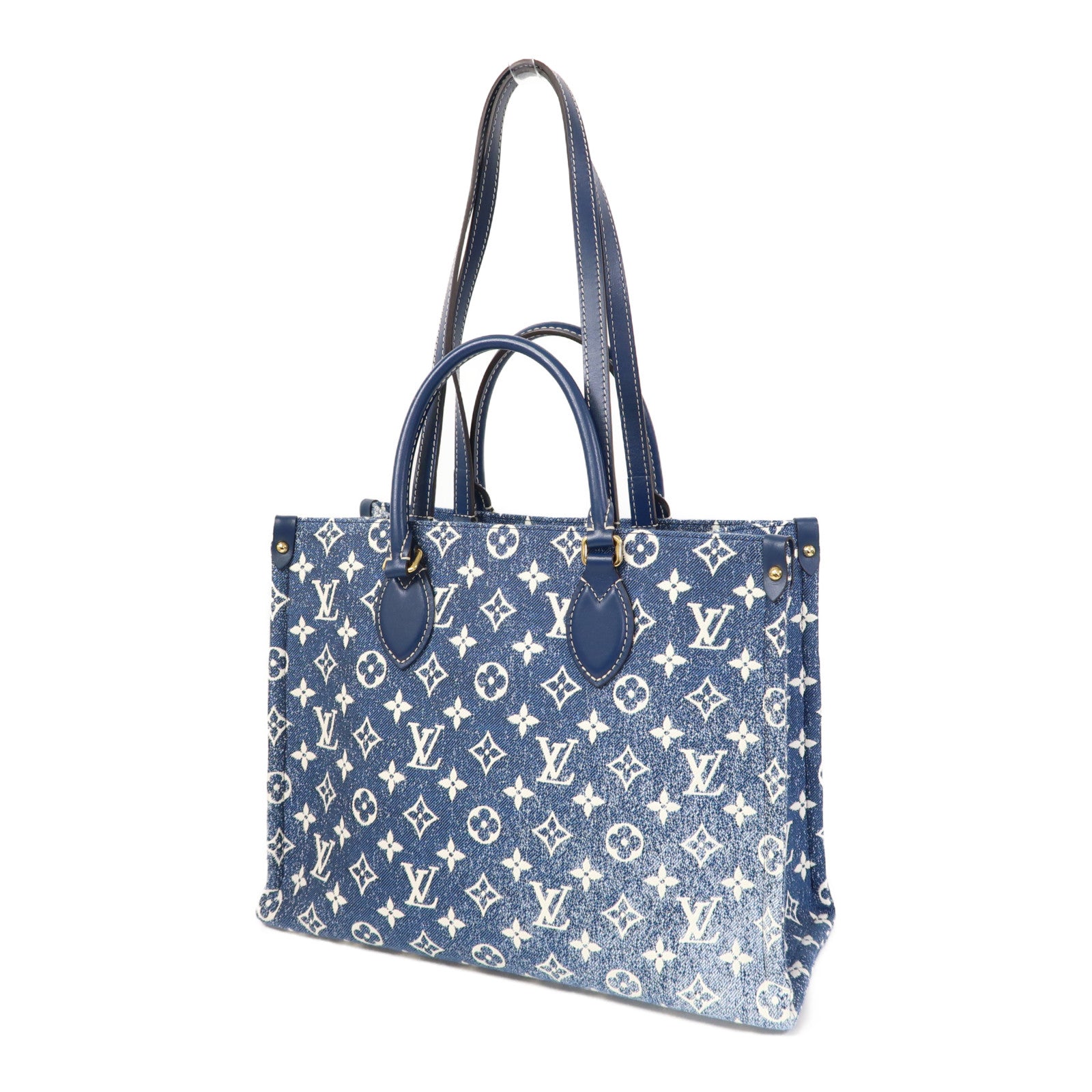 LOUIS VUITTON Monogram Denim OnTheGo MM金扣手挽肩背兩用袋藍色