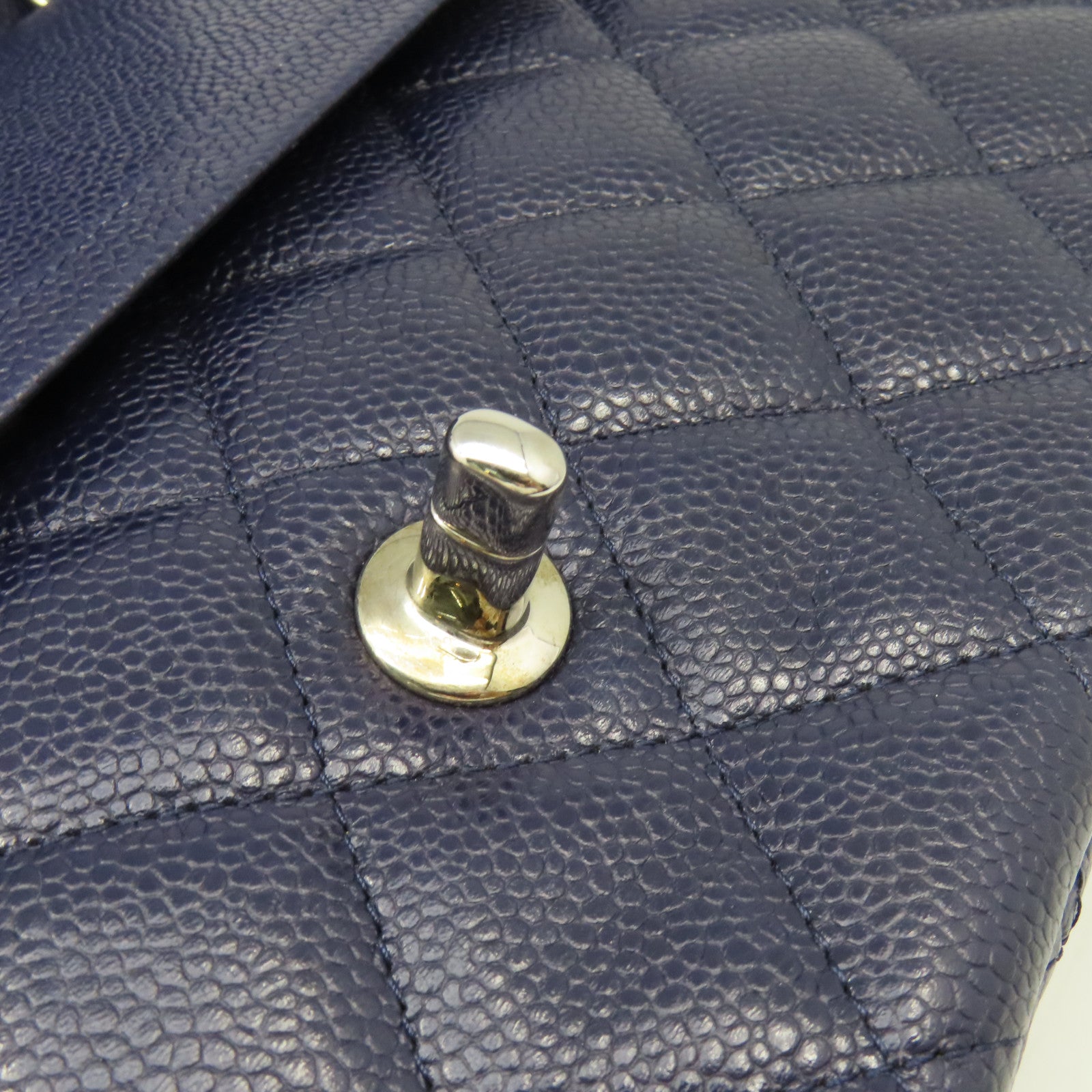 CHANEL 【清倉大減價】菱格Caviar皮革Jumbo Chain Shoulder Bag銀扣鏈帶肩背袋寶藍色