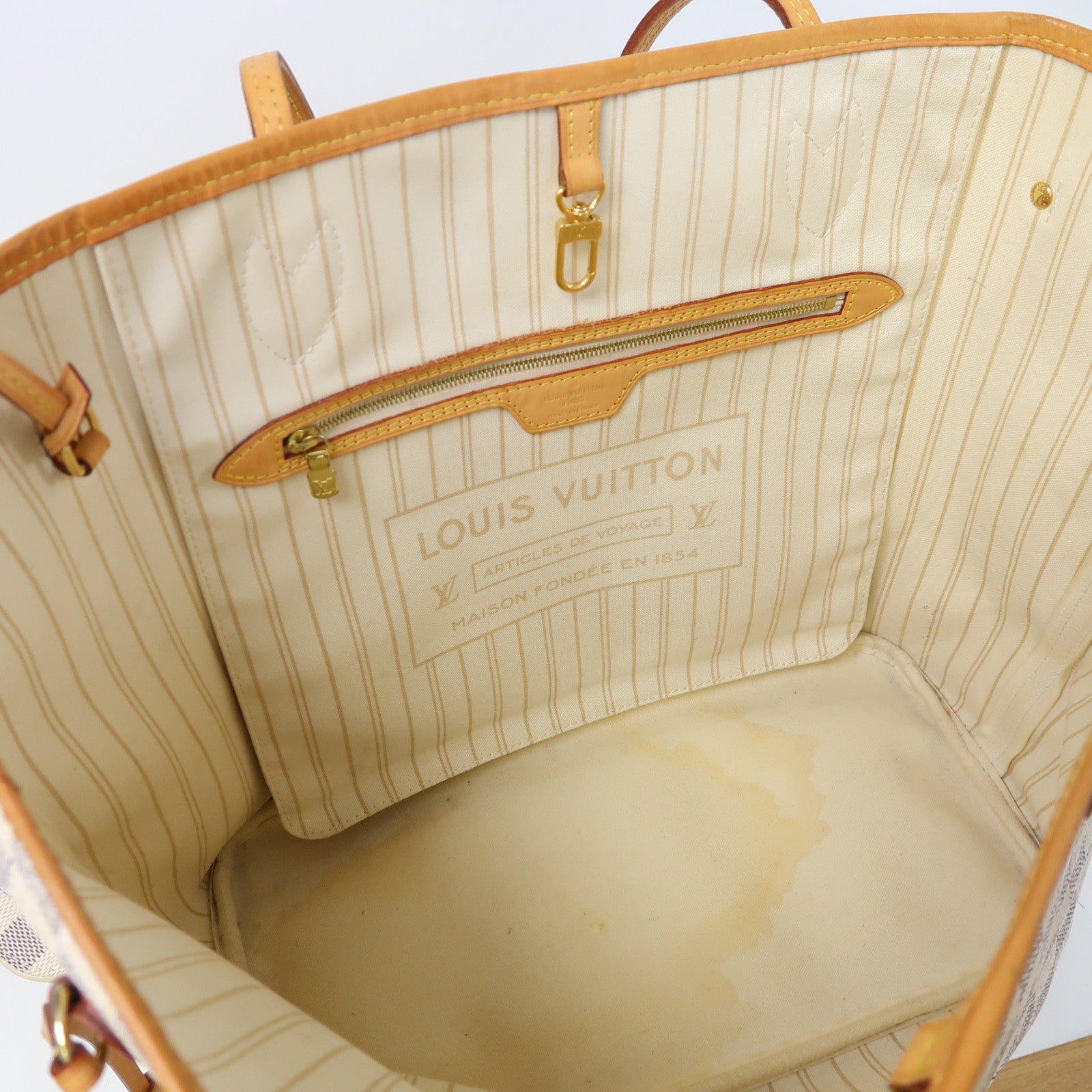 LOUIS VUITTON 【激減優惠】Damier Azur Neverfull MM金扣手挽袋白色