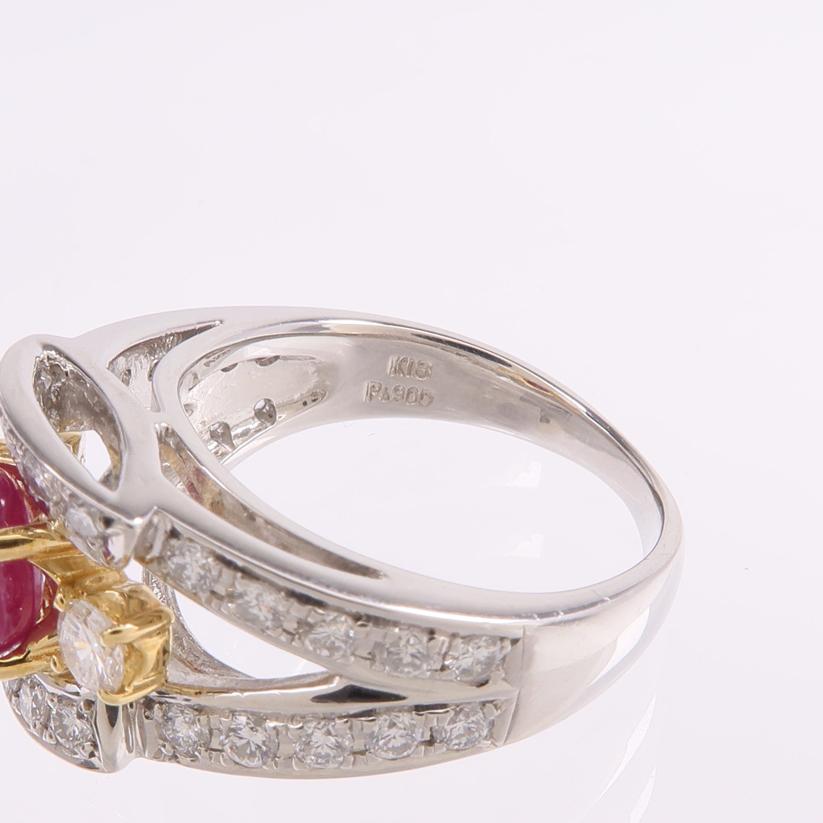 JEWELRY PT900鉑金/18K黃金Sapphire Diamond Ring紫色藍寶石/鑽石戒指US#6
