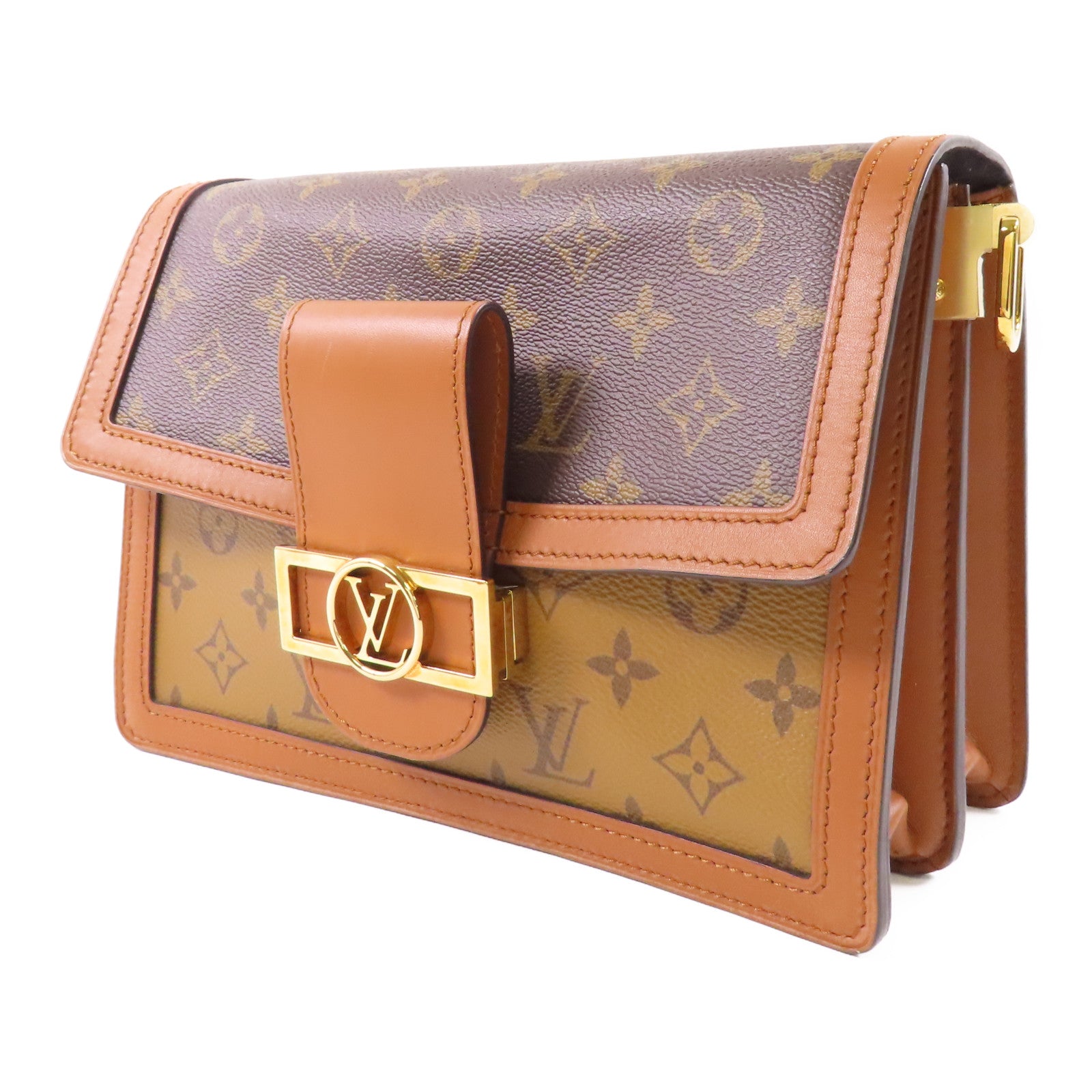 LOUIS VUITTON Monogram Reverse Dauphine MM金扣手挽肩背兩用袋棕色
