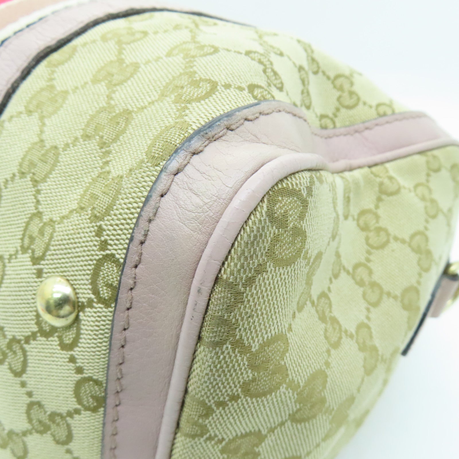 GUCCI 帆布Boston Bag金扣手挽袋米色/浅紫色