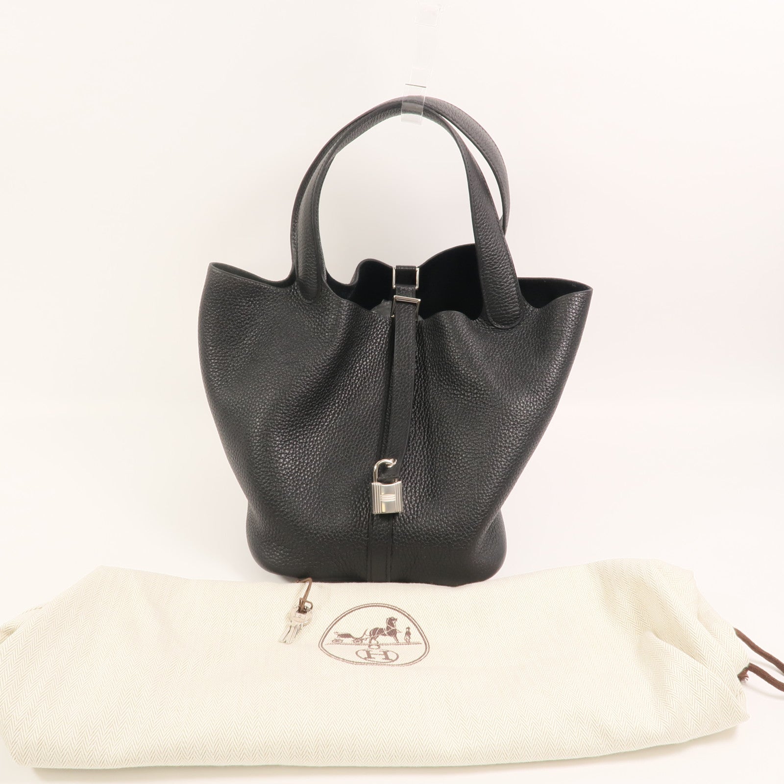 HERMES Clemence皮革Picotin MM手挽袋Noir