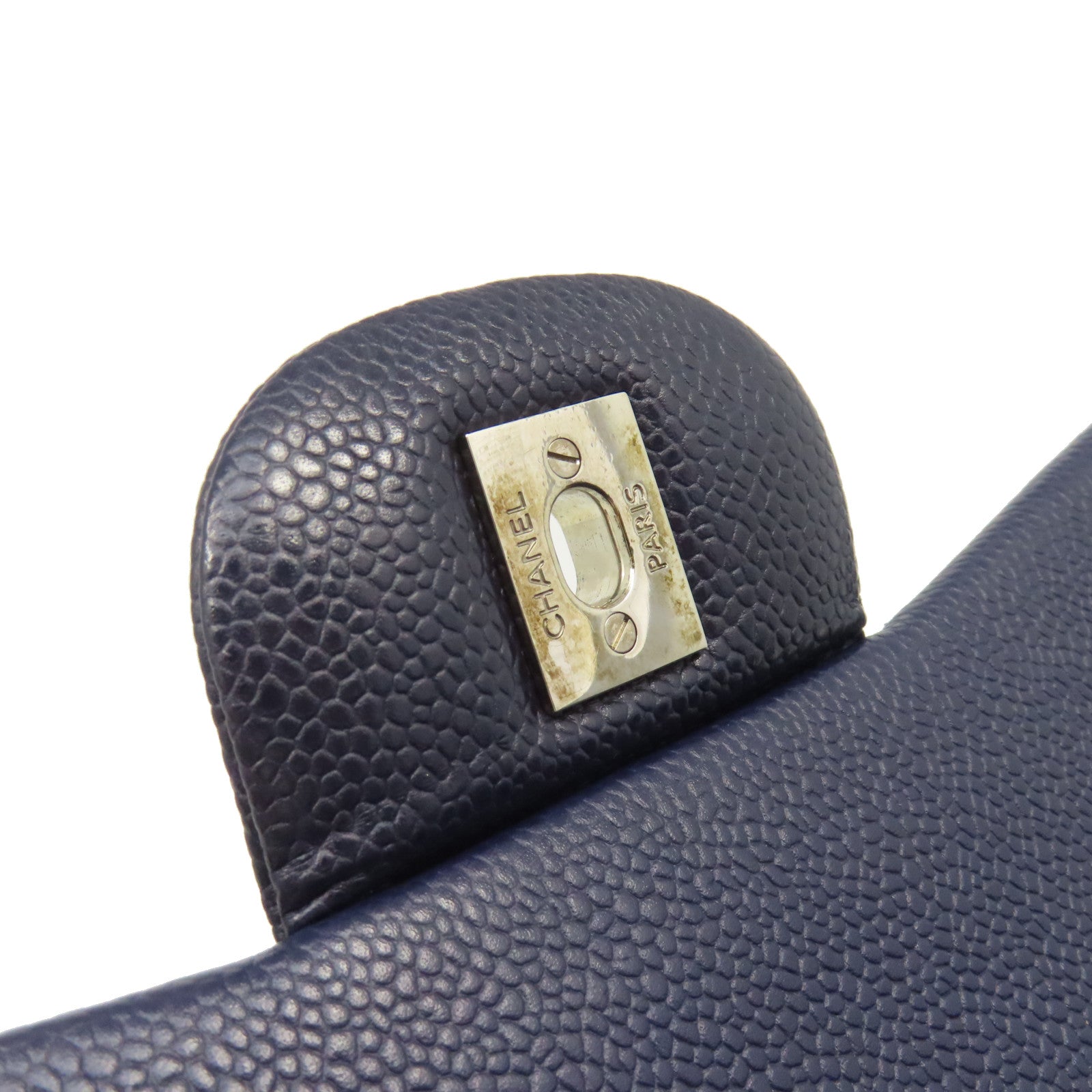 CHANEL 【清倉大減價】菱格Caviar皮革Jumbo Chain Shoulder Bag銀扣鏈帶肩背袋寶藍色