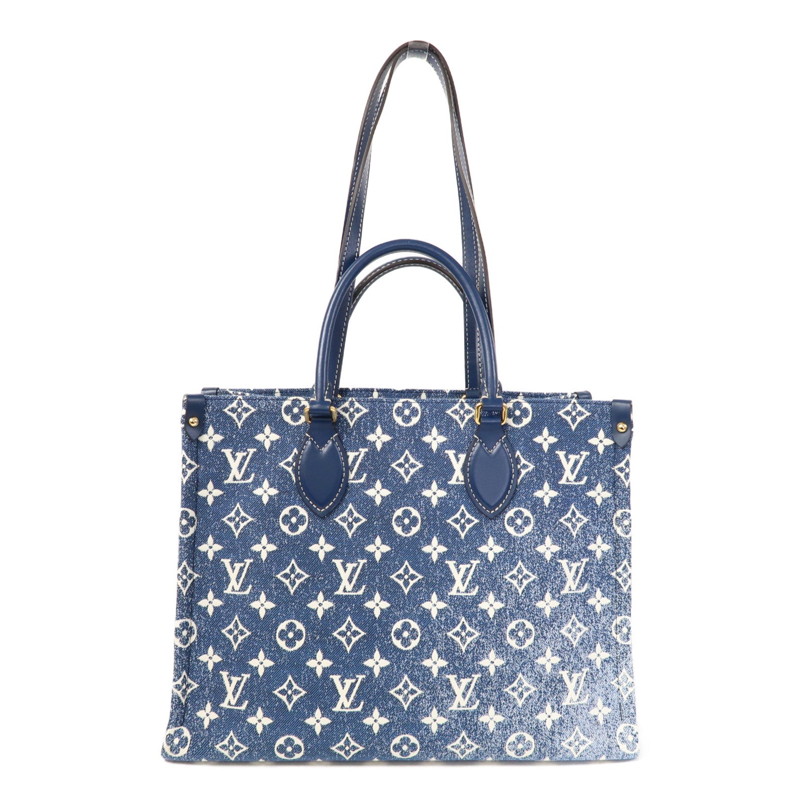 LOUIS VUITTON Monogram Denim OnTheGo MM金扣手挽肩背兩用袋藍色