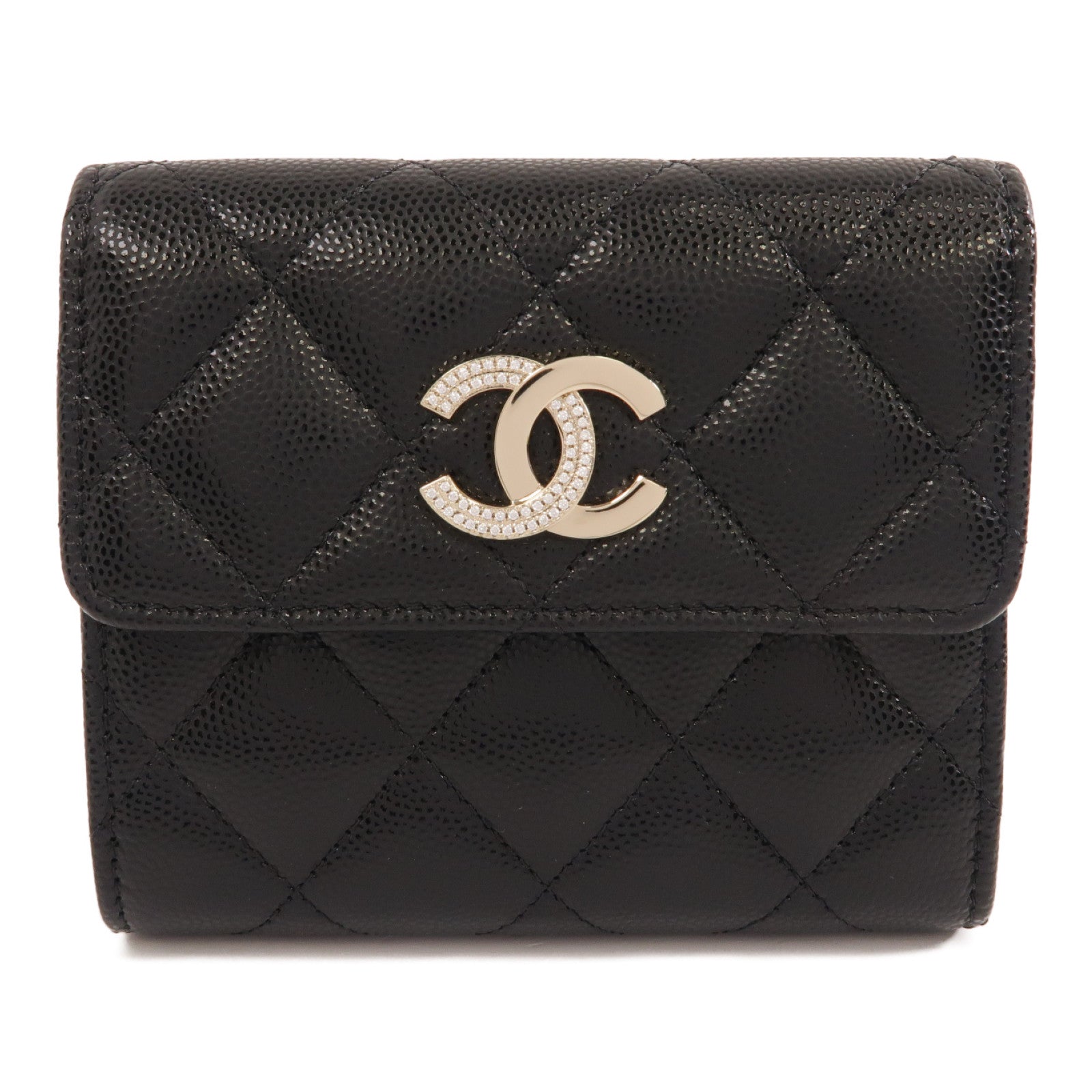 CHANEL 菱格牛皮皮革Wallet金扣錢包黑色